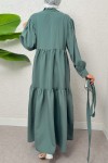 Yarım Düğmeli Tesettür Elbise 2247 - MİNT YEŞİLİ