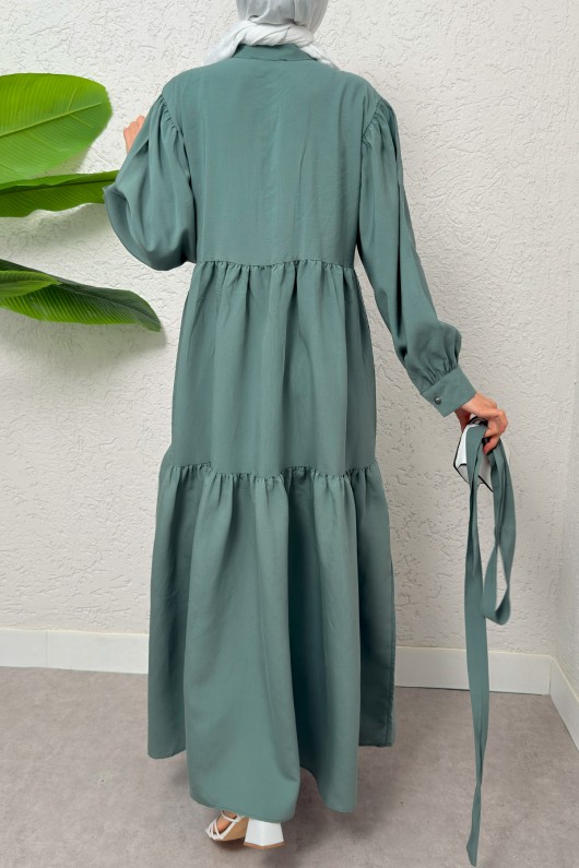Yarım Düğmeli Tesettür Elbise 2247 - MİNT YEŞİLİ