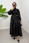 Yarım Düğmeli Tesettür Elbise 2247 - SİYAH