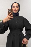 Yarım Düğmeli Tesettür Elbise 2247 - SİYAH