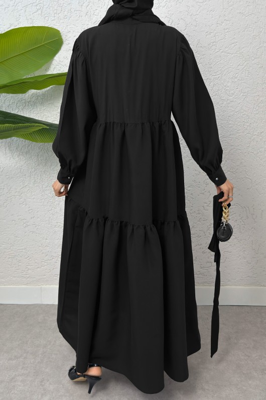 Yarım Düğmeli Tesettür Elbise 2247 - SİYAH