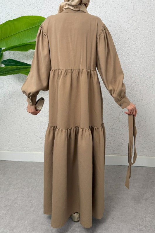 Yarım Düğmeli Tesettür Elbise 2247 - VİZON Yarım Düğmeli Tesettür Elbise 2247 - VİZON