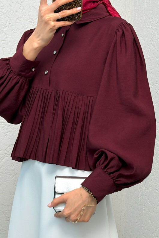 Etek Ucu Pliseli Gömlek 2248 - BORDO