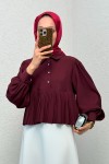 Etek Ucu Pliseli Gömlek 2248 - BORDO