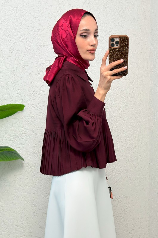 Etek Ucu Pliseli Gömlek 2248 - BORDO