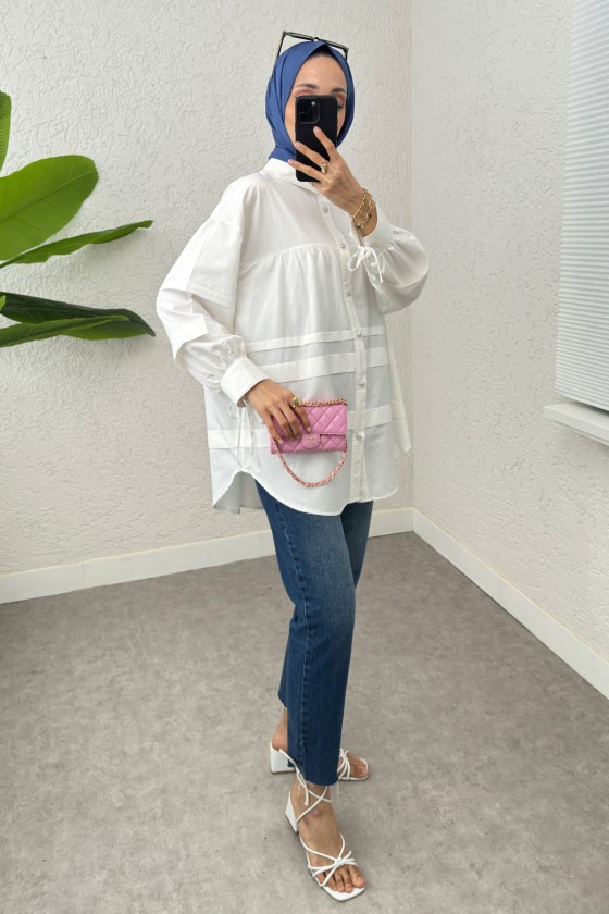 Double Kat Detaylı Tunik 2250 - BEYAZ
