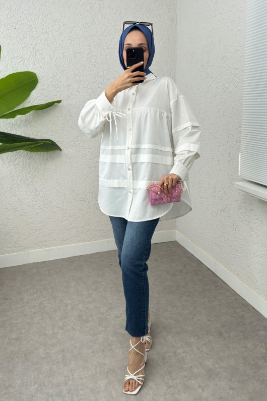 Double Kat Detaylı Tunik 2250 - BEYAZ Double Kat Detaylı Tunik 2250 - BEYAZ