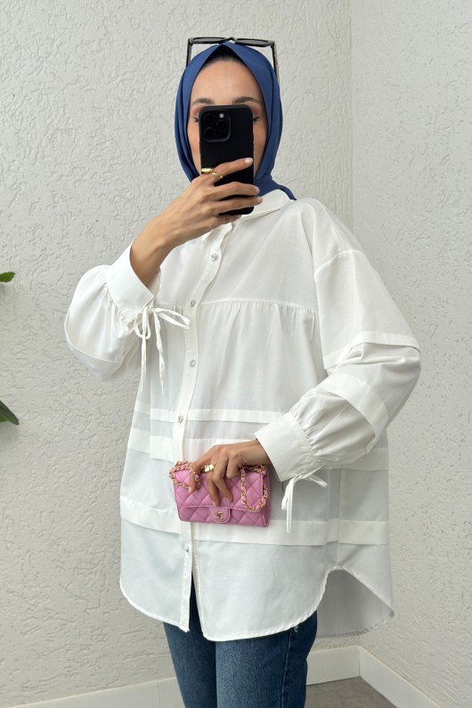 Double Kat Detaylı Tunik 2250 - BEYAZ Double Kat Detaylı Tunik 2250 - BEYAZ