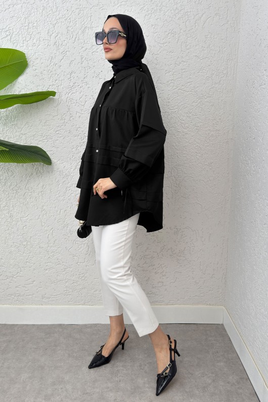 Double Kat Detaylı Tunik 2250 - SİYAH Double Kat Detaylı Tunik 2250 - SİYAH