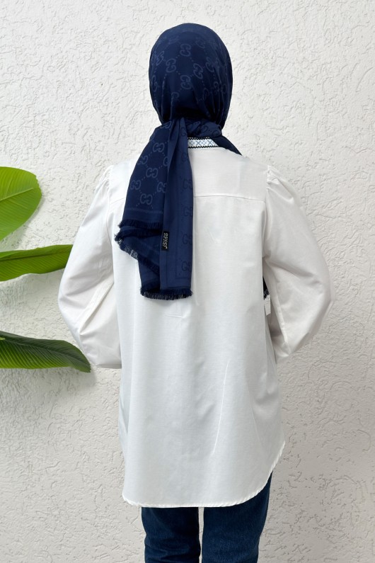 Hakim Yaka Nakışlı Gömlek 2251 - BEYAZ Hakim Yaka Nakışlı Gömlek 2251 - BEYAZ