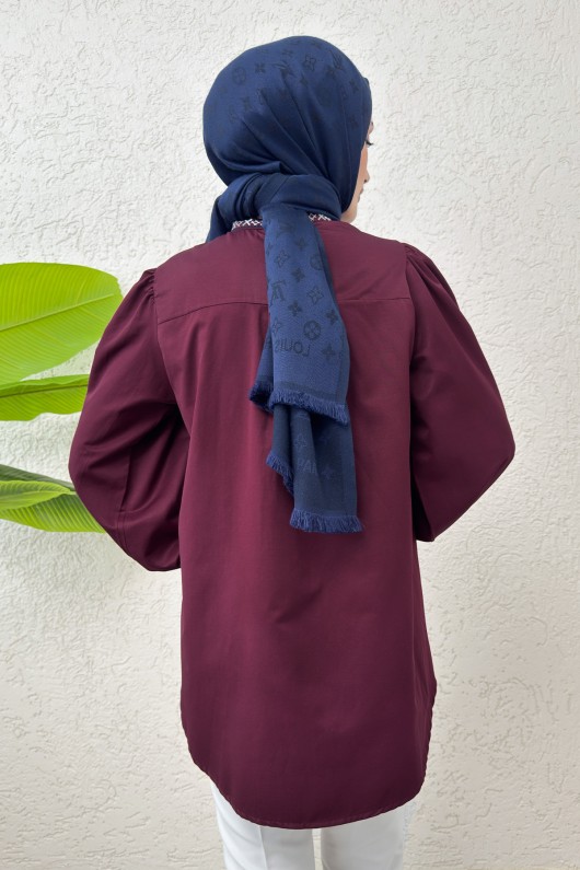 Hakim Yaka Nakışlı Gömlek 2251 - BORDO Hakim Yaka Nakışlı Gömlek 2251 - BORDO