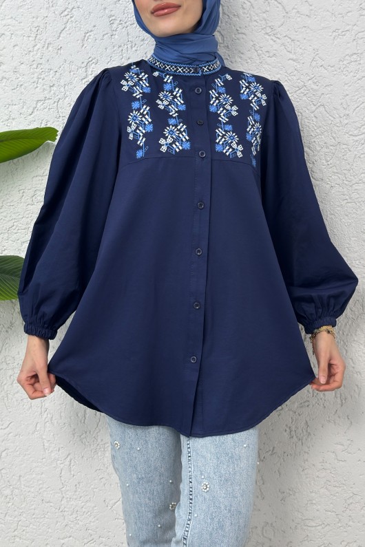 Hakim Yaka Nakışlı Gömlek 2251 - LACİVERT Hakim Yaka Nakışlı Gömlek 2251 - LACİVERT