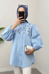 Hakim Yaka Nakışlı Gömlek 2251 - BEBE MAVİSİ