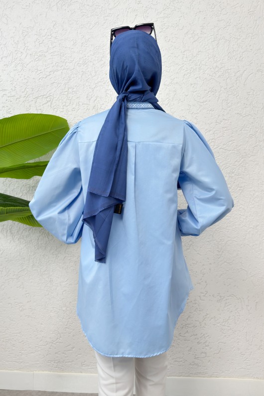 Hakim Yaka Nakışlı Gömlek 2251 - BEBE MAVİSİ