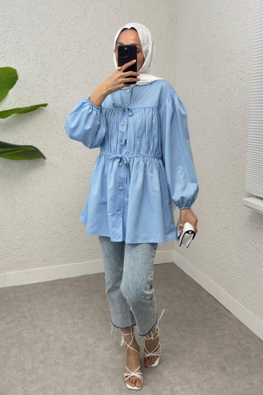 Büzgülü Bağcıklı Tunik 2252 - BEBE MAVİSİ