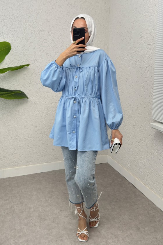 Büzgülü Bağcıklı Tunik 2252 - BEBE MAVİSİ
