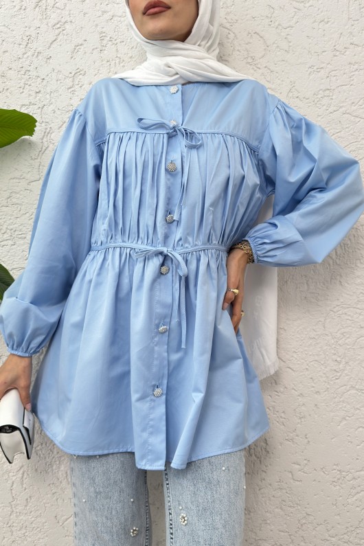 Büzgülü Bağcıklı Tunik 2252 - BEBE MAVİSİ