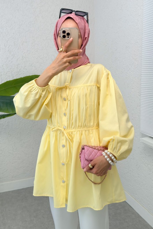 Büzgülü Bağcıklı Tunik 2252 - SARI