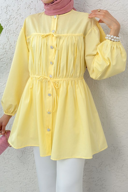 Büzgülü Bağcıklı Tunik 2252 - SARI