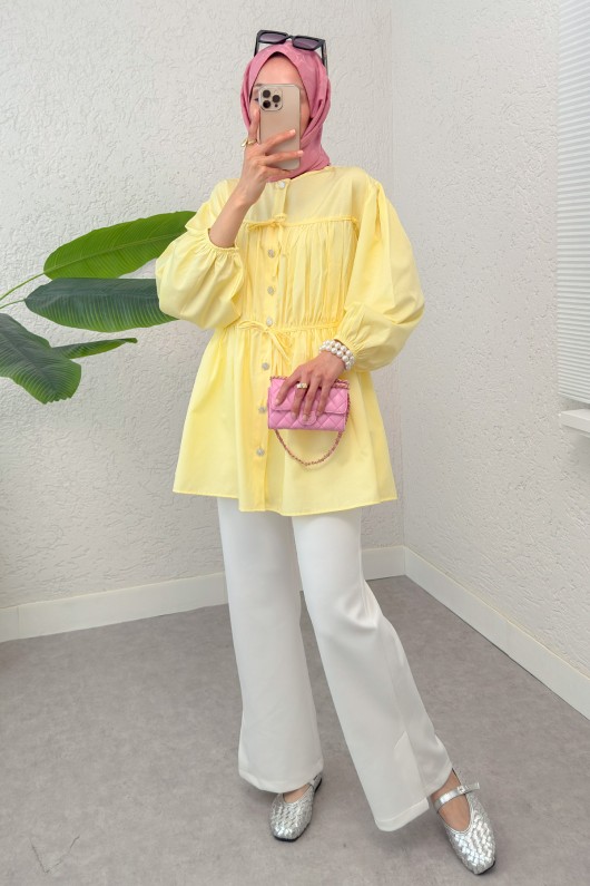 Büzgülü Bağcıklı Tunik 2252 - SARI