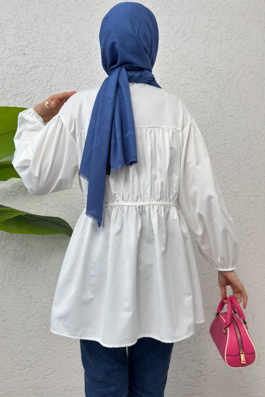 Büzgülü Bağcıklı Tunik 2252 - BEYAZ