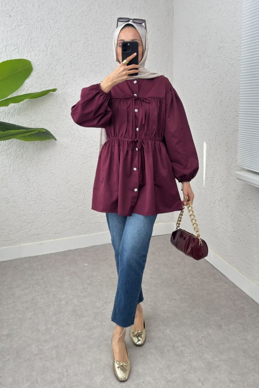 Büzgülü Bağcıklı Tunik 2252 - BORDO Büzgülü Bağcıklı Tunik 2252 - BORDO