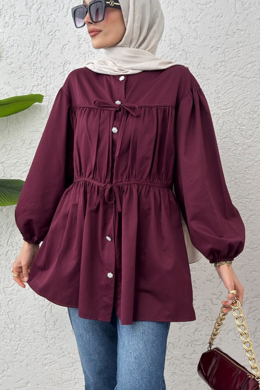 Büzgülü Bağcıklı Tunik 2252 - BORDO Büzgülü Bağcıklı Tunik 2252 - BORDO