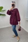 Büzgülü Bağcıklı Tunik 2252 - BORDO Büzgülü Bağcıklı Tunik 2252 - BORDO