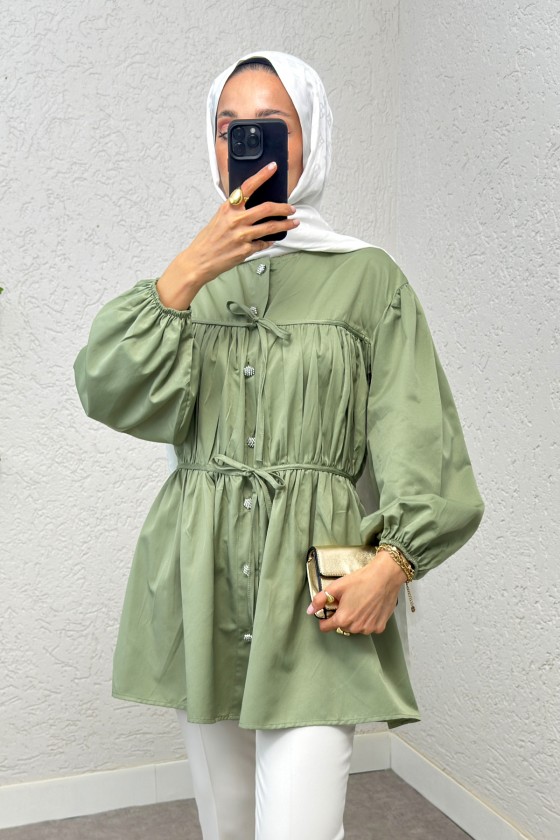 Büzgülü Bağcıklı Tunik 2252 - HAKİ