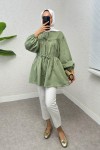Büzgülü Bağcıklı Tunik 2252 - HAKİ Büzgülü Bağcıklı Tunik 2252 - HAKİ