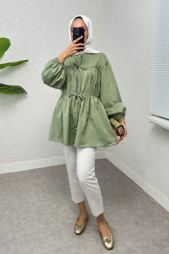 Büzgülü Bağcıklı Tunik 2252 - HAKİ