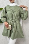 Büzgülü Bağcıklı Tunik 2252 - HAKİ Büzgülü Bağcıklı Tunik 2252 - HAKİ