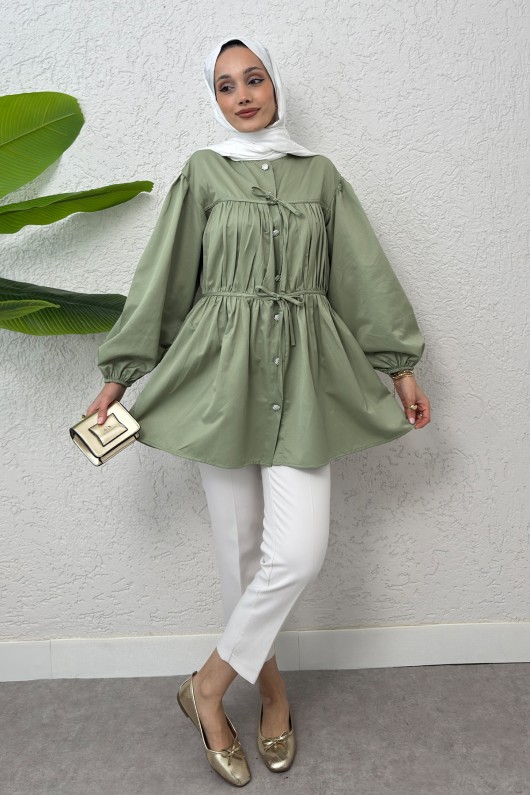 Büzgülü Bağcıklı Tunik 2252 - HAKİ Büzgülü Bağcıklı Tunik 2252 - HAKİ