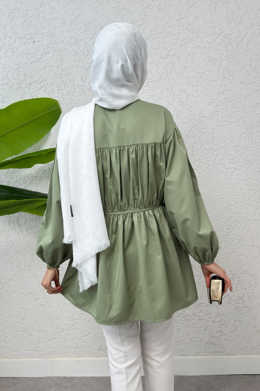 Büzgülü Bağcıklı Tunik 2252 - HAKİ Büzgülü Bağcıklı Tunik 2252 - HAKİ