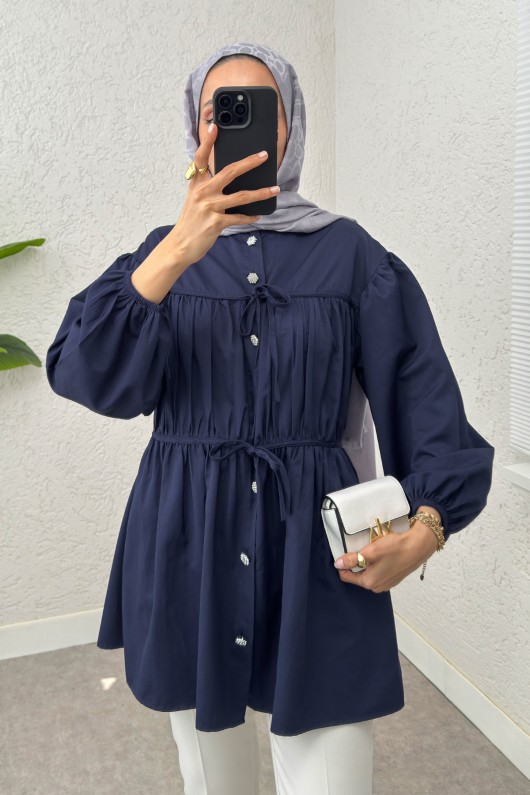 Büzgülü Bağcıklı Tunik 2252 - LACİVERT