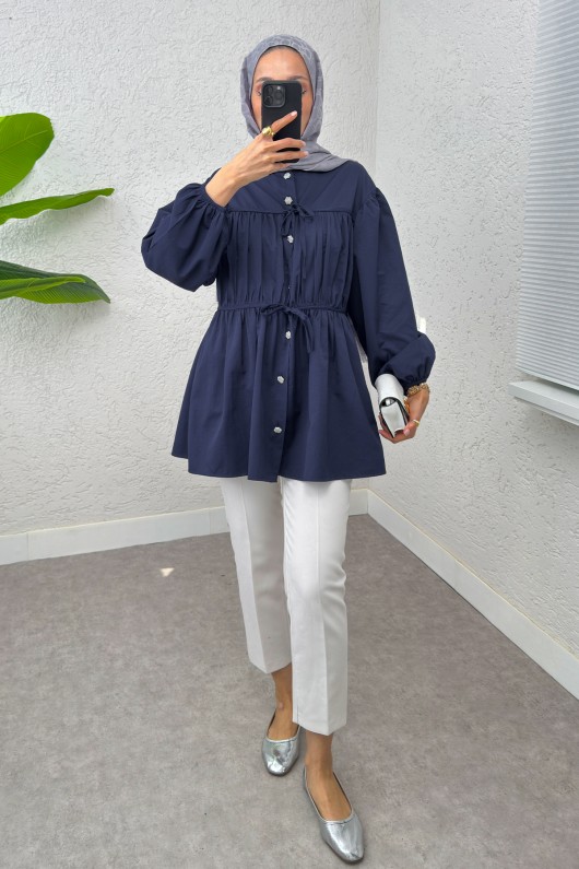 Büzgülü Bağcıklı Tunik 2252 - LACİVERT