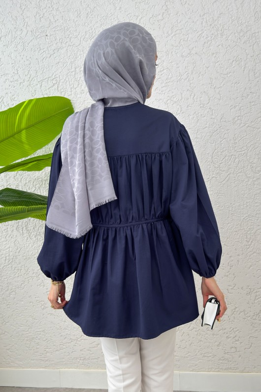 Büzgülü Bağcıklı Tunik 2252 - LACİVERT