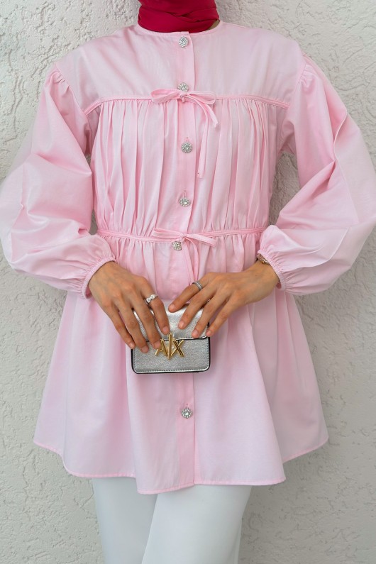 Büzgülü Bağcıklı Tunik 2252 - PEMBE