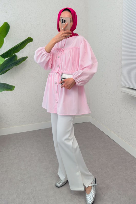 Büzgülü Bağcıklı Tunik 2252 - PEMBE
