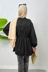 Büzgülü Bağcıklı Tunik 2252 - SİYAH