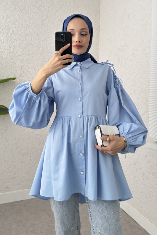 Dantel Detaylı Balon Kol Tunik 2253 - BEBE MAVİSİ