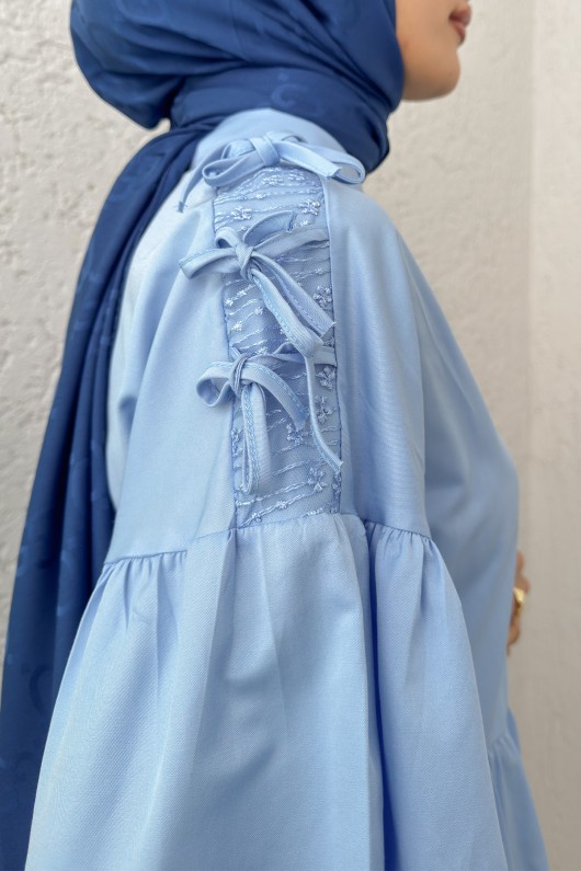 Dantel Detaylı Balon Kol Tunik 2253 - BEBE MAVİSİ