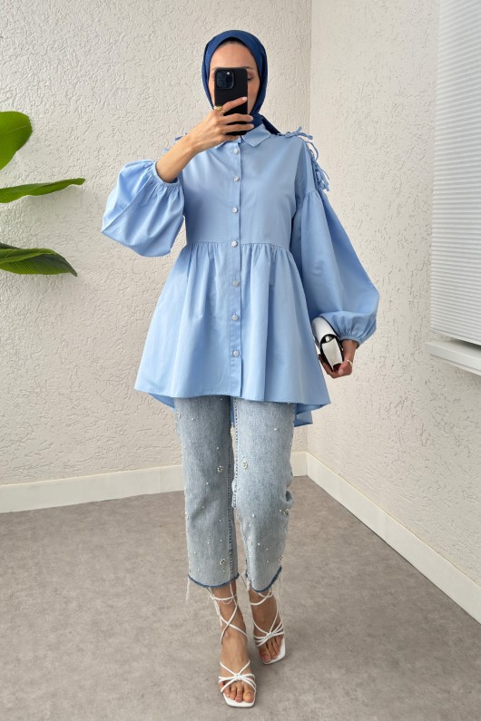 Dantel Detaylı Balon Kol Tunik 2253 - BEBE MAVİSİ