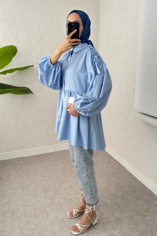 Dantel Detaylı Balon Kol Tunik 2253 - BEBE MAVİSİ