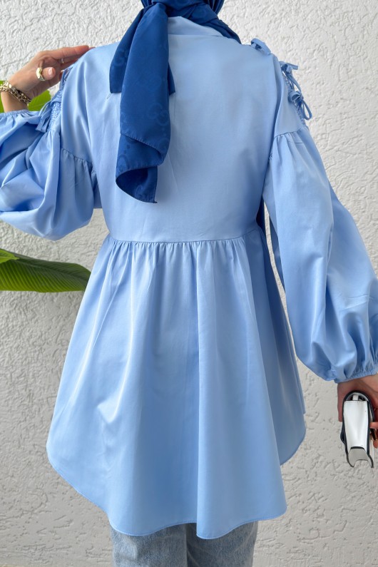 Dantel Detaylı Balon Kol Tunik 2253 - BEBE MAVİSİ
