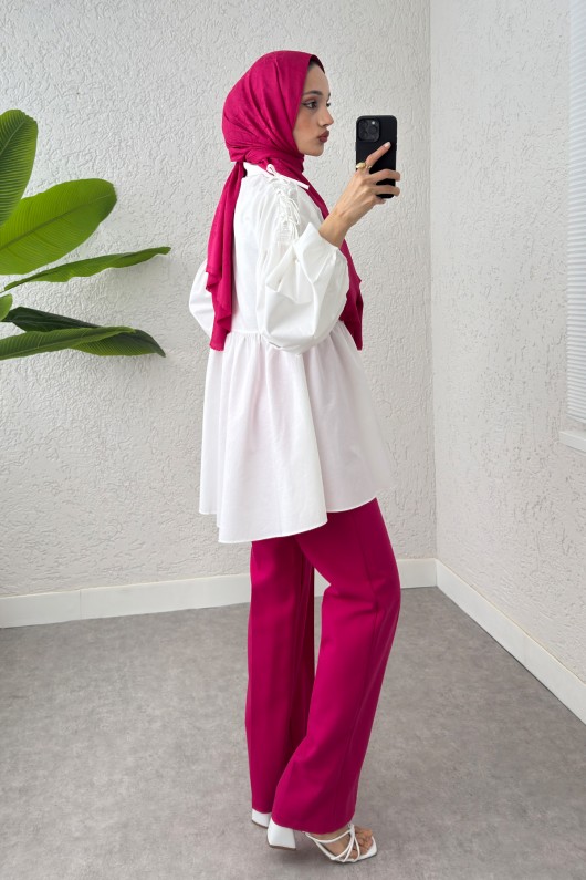 Dantel Detaylı Balon Kol Tunik 2253 - BEYAZ