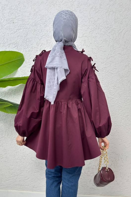 Dantel Detaylı Balon Kol Tunik 2253 - BORDO