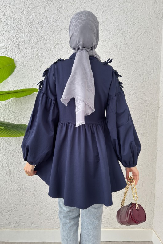 Dantel Detaylı Balon Kol Tunik 2253 - LACİVERT