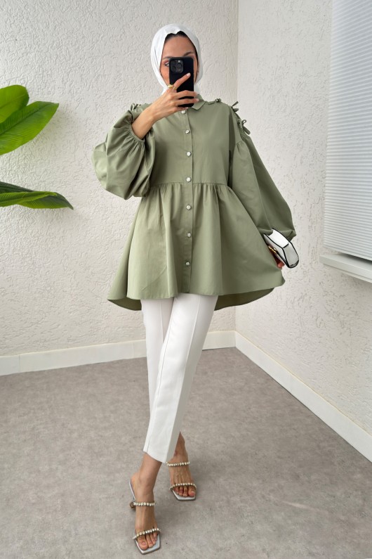 Dantel Detaylı Balon Kol Tunik 2253 - MİNT YEŞİLİ