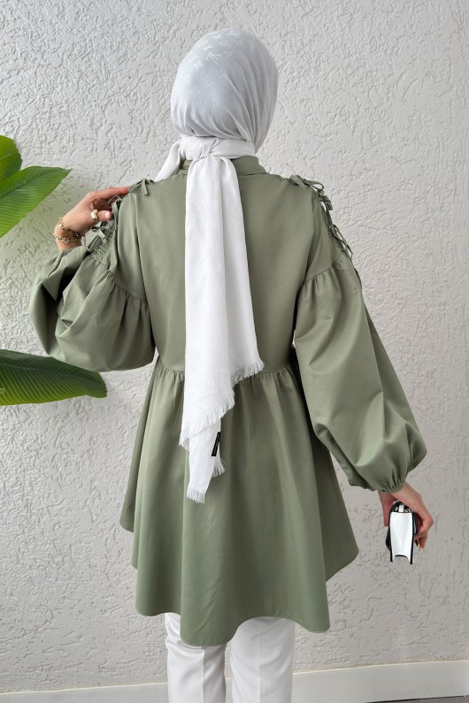 Dantel Detaylı Balon Kol Tunik 2253 - MİNT YEŞİLİ
